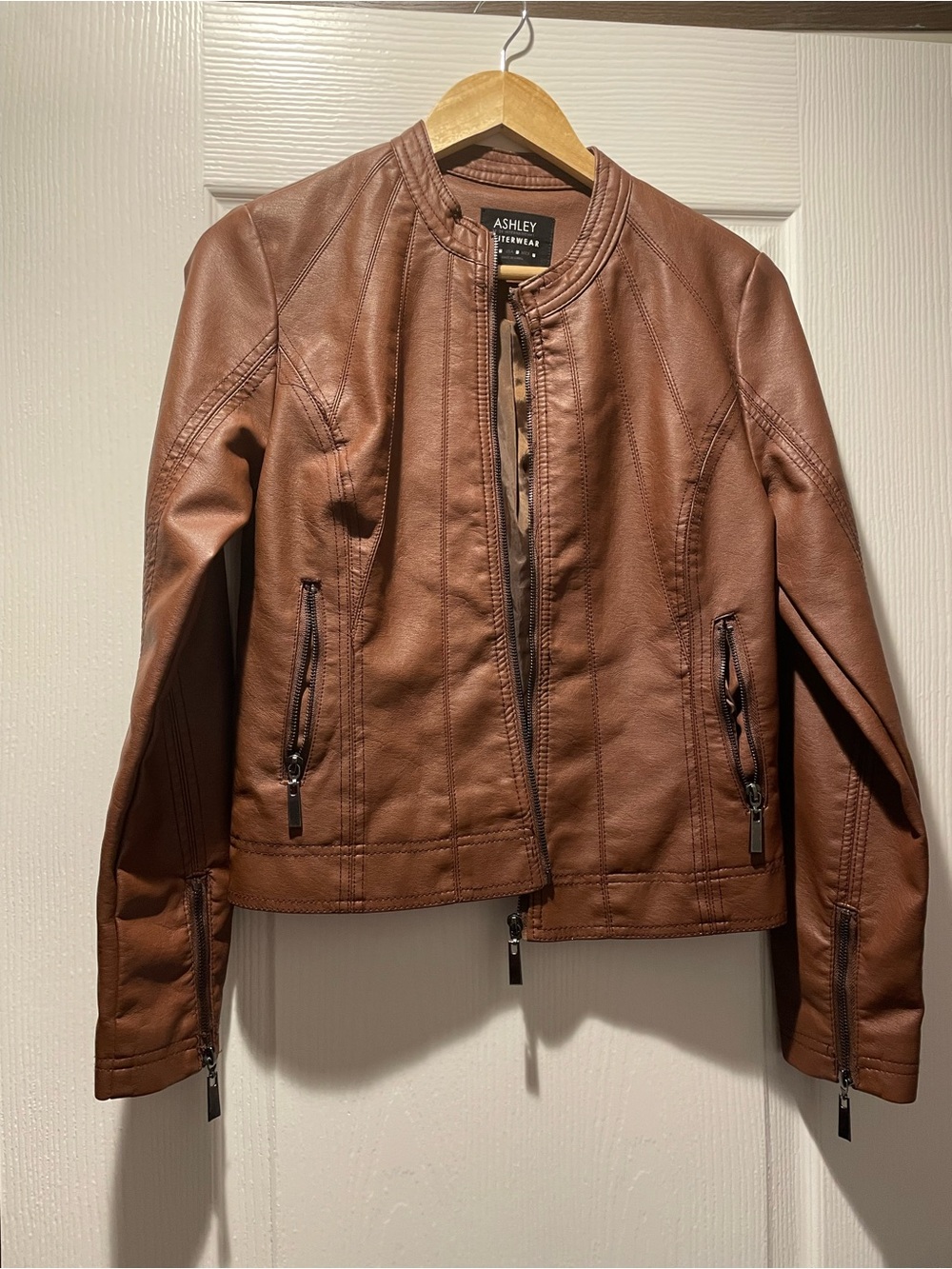 Ashley By 26 International Brown Faux Leather Moto Jacket